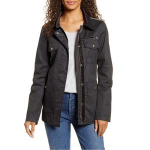 Sam Edelman Black Field Jacket Velvet Trim Plaid Shoulders Zipper/Snaps Size M